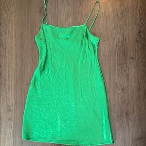 Aritzia Neon Green Satin Slip Dress